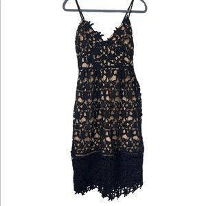 Black and beige lace midi dress